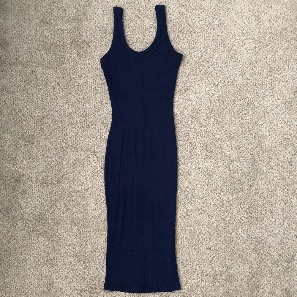 Navy Ribbed Midi Dress